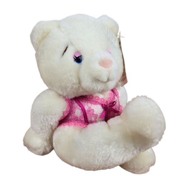 NWT Vintage Russ Boudoir Bear Plush 3621 White Lingerie Sexy White Pink 6" - Picture 1 of 11